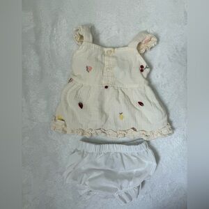 Nicole Miller Cream Baby Dress & Bloomer Set with Fruit Embroidery